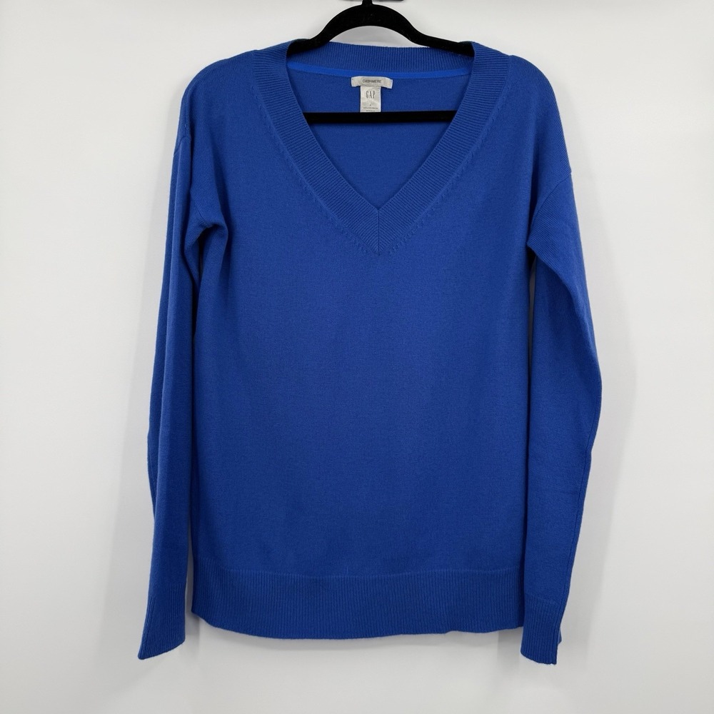 Gap Cashmere Sweater Womens Large Blue Vneck Soft Pullover Classic Preppy